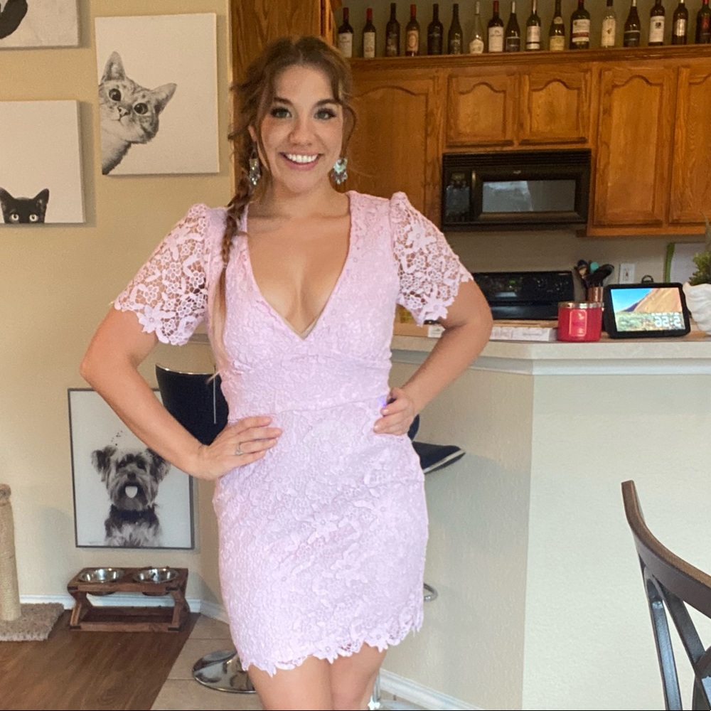 LuLus Blush Pink Lace Dress - Picture 6 of 8
